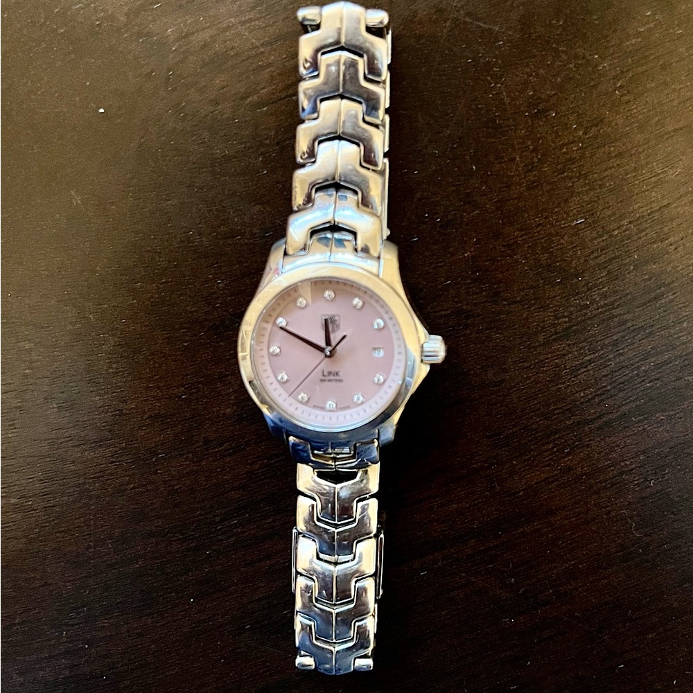 Tag Heuer Link Lady 27mm Pink Mother of Pearl Dial with diamonds